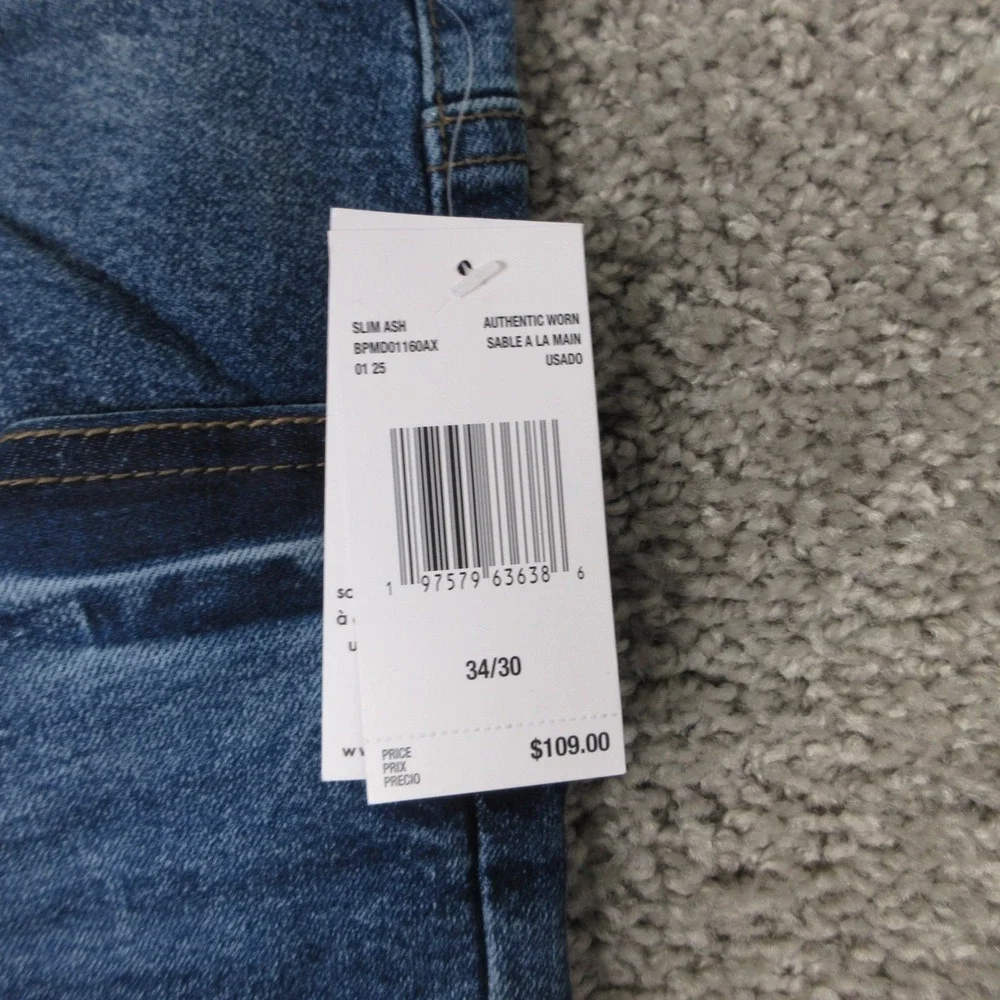 Buffalo David Bitton Jeans Mens 34x30 Blue Ash Slim Fit Faded Denim Pants NEW